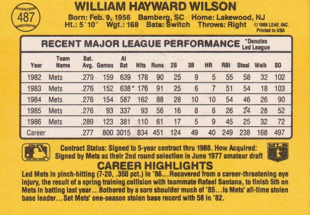 Mookie Wilson  baseball card collectible - Main Image 2