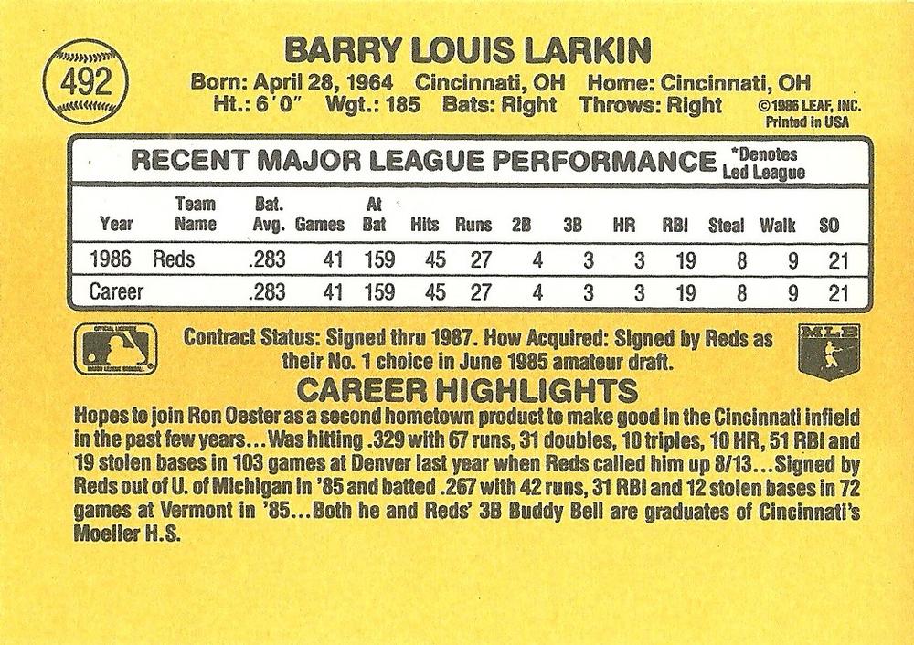 Barry Larkin  baseball card collectible - Main Image 2