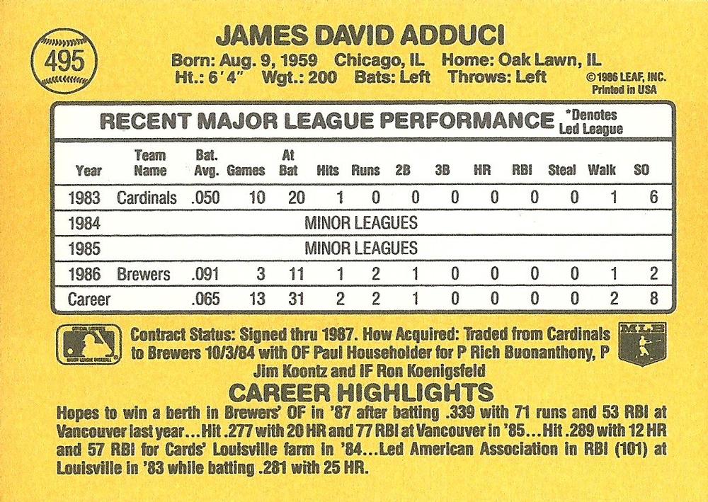 Jim Adduci  baseball card collectible - Main Image 2