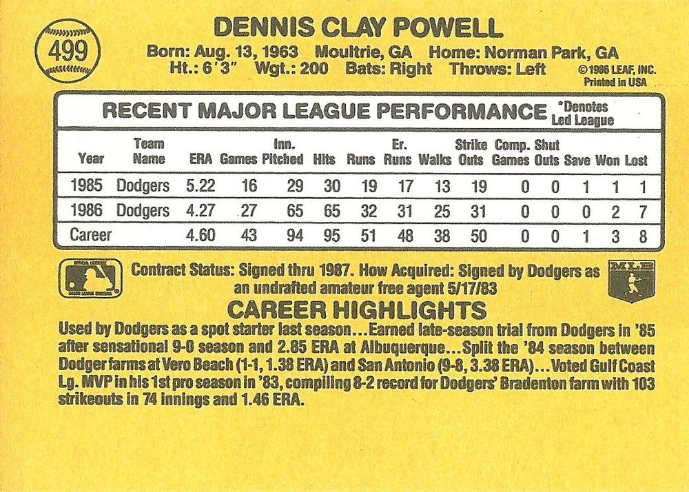Dennis Powell  baseball card collectible - Main Image 2