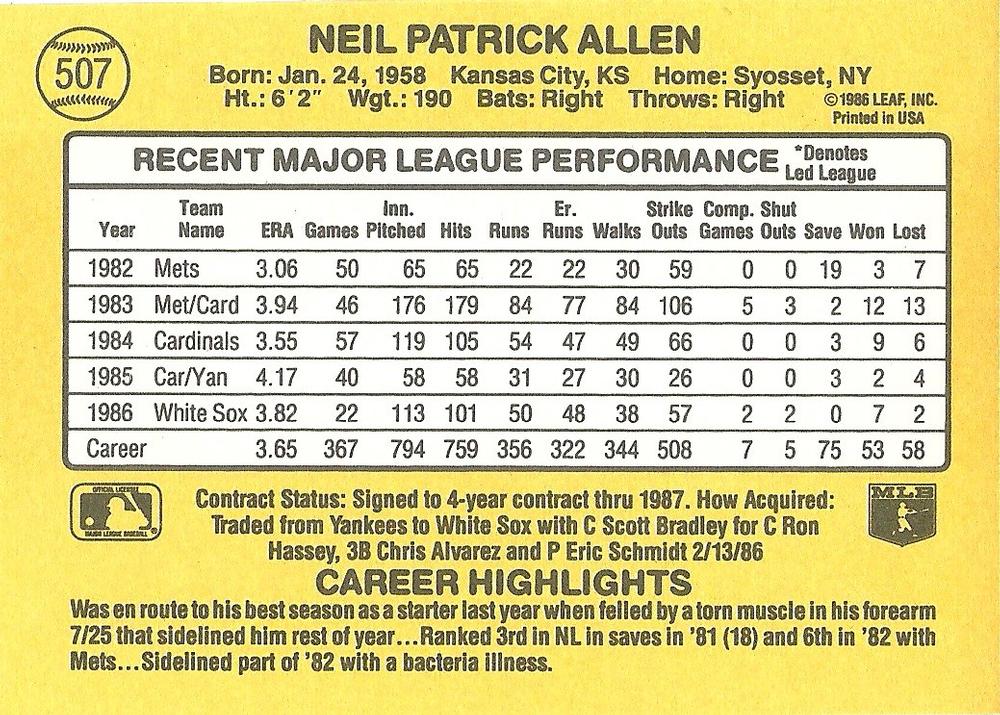 Neil Allen  baseball card collectible - Main Image 2