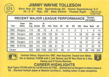 Wayne Tolleson  baseball card collectible - Main Image 2
