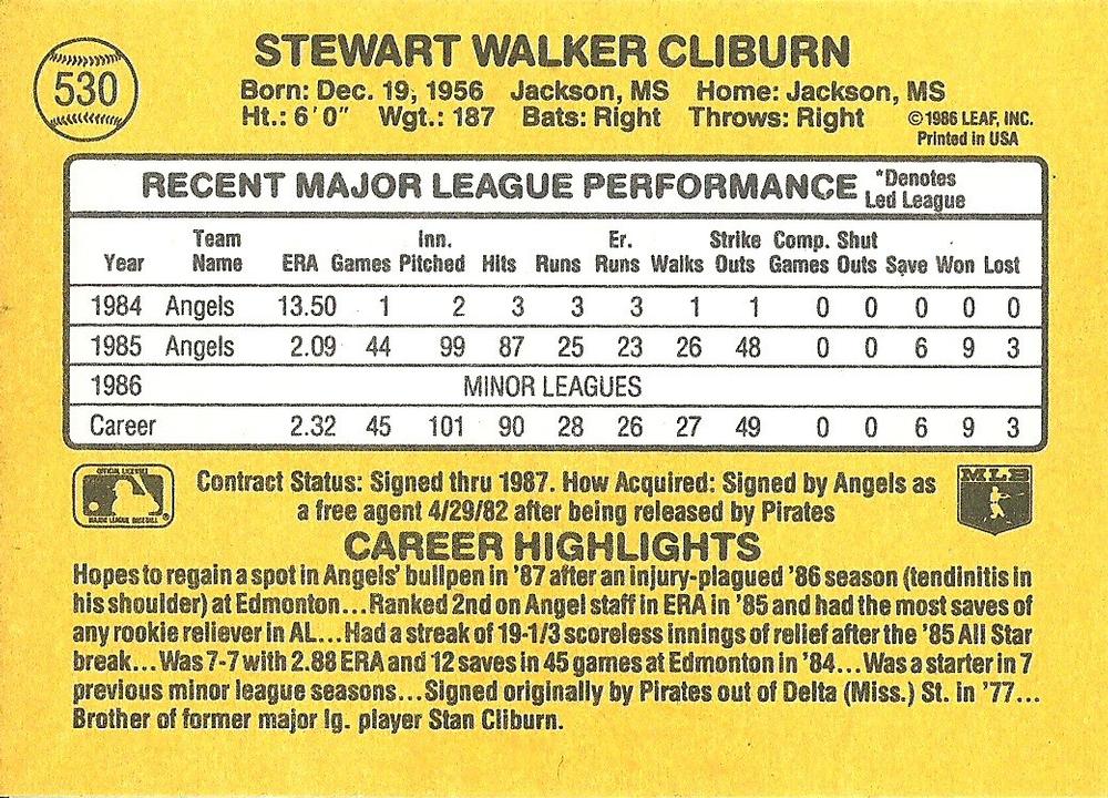 Stu Cliburn  baseball card collectible - Main Image 2