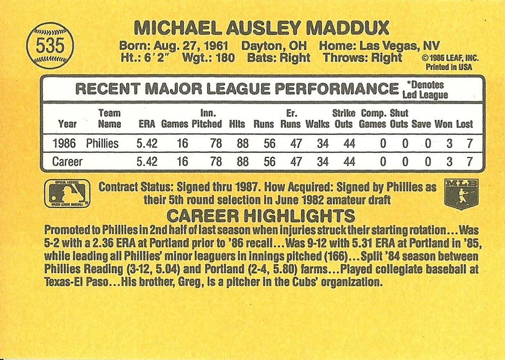 Mike Maddux  baseball card collectible - Main Image 2