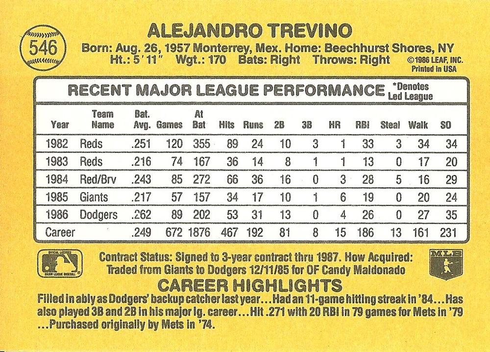 Alex Trevino  baseball card collectible - Main Image 2