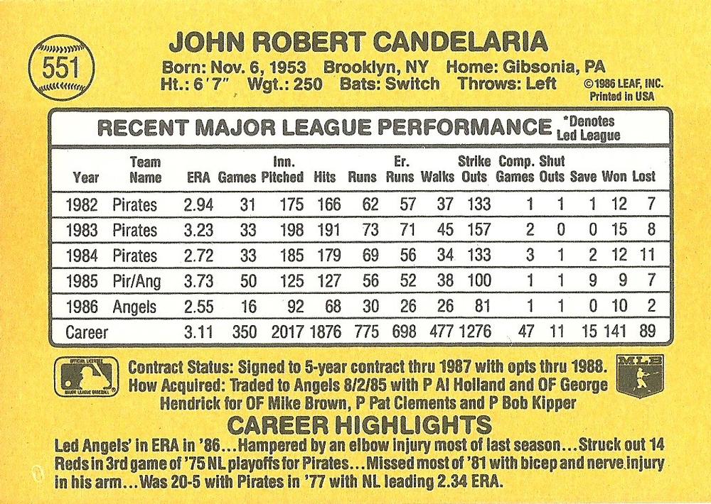 John Candelaria  baseball card collectible - Main Image 2