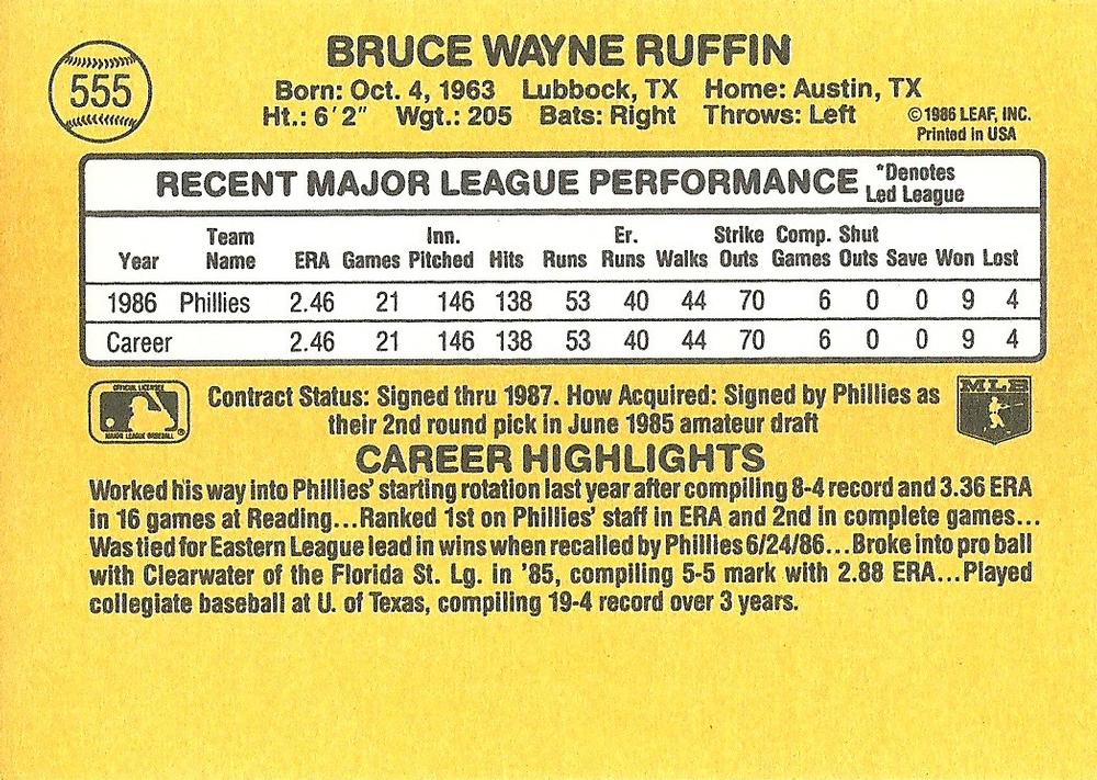 Bruce Ruffin  baseball card collectible - Main Image 2