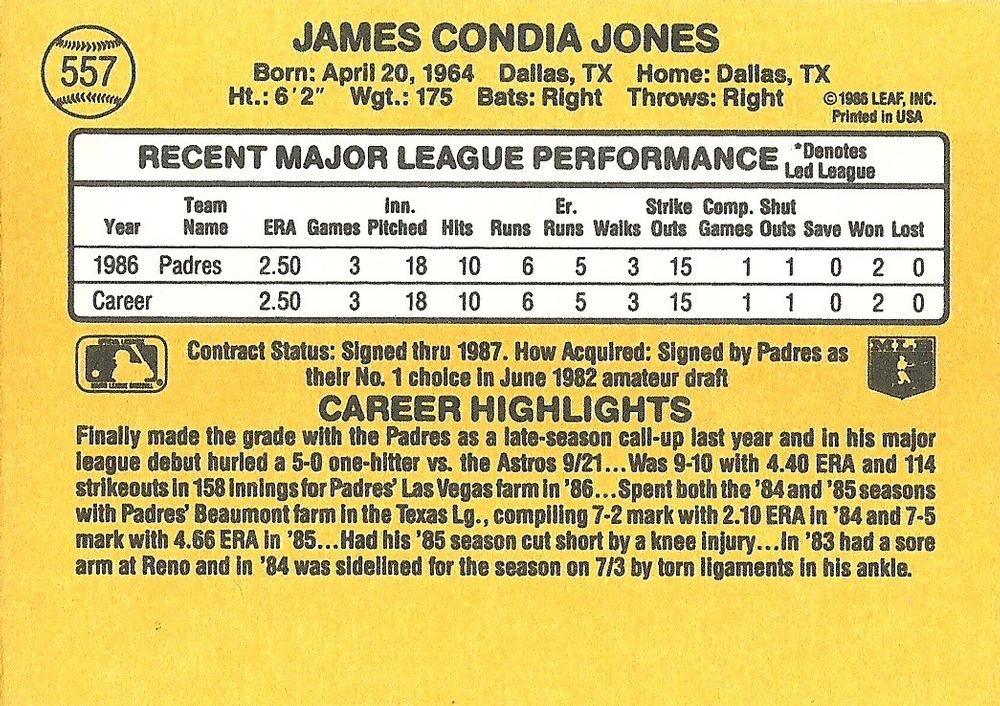 Jimmy Jones  baseball card collectible - Main Image 2