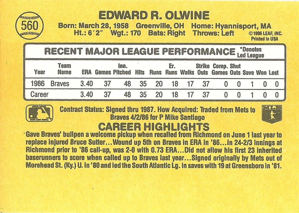 Ed Olwine  baseball card collectible - Main Image 2