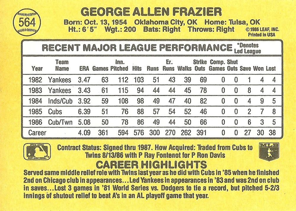George Frazier  baseball card collectible - Main Image 2