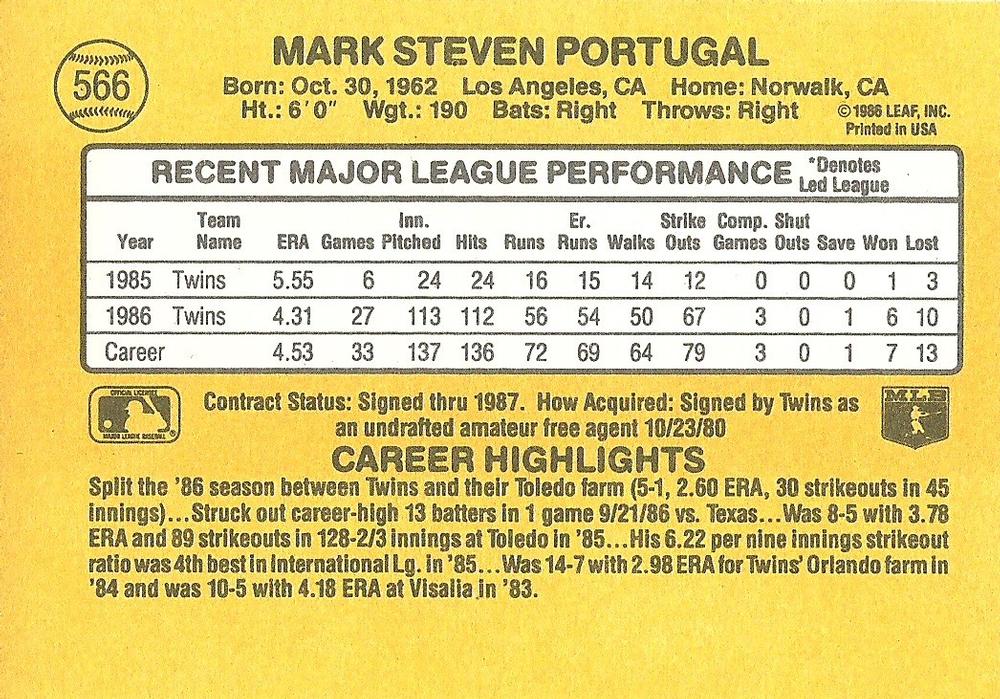 Mark Portugal  baseball card collectible - Main Image 2