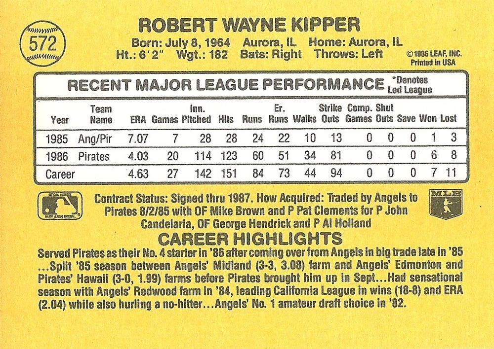 Bob Kipper  baseball card collectible - Main Image 2