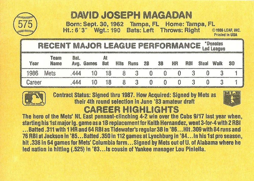 Dave Magadan  baseball card collectible - Main Image 2