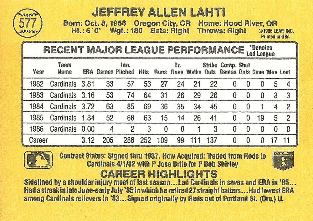 Jeff Lahti  baseball card collectible - Main Image 2