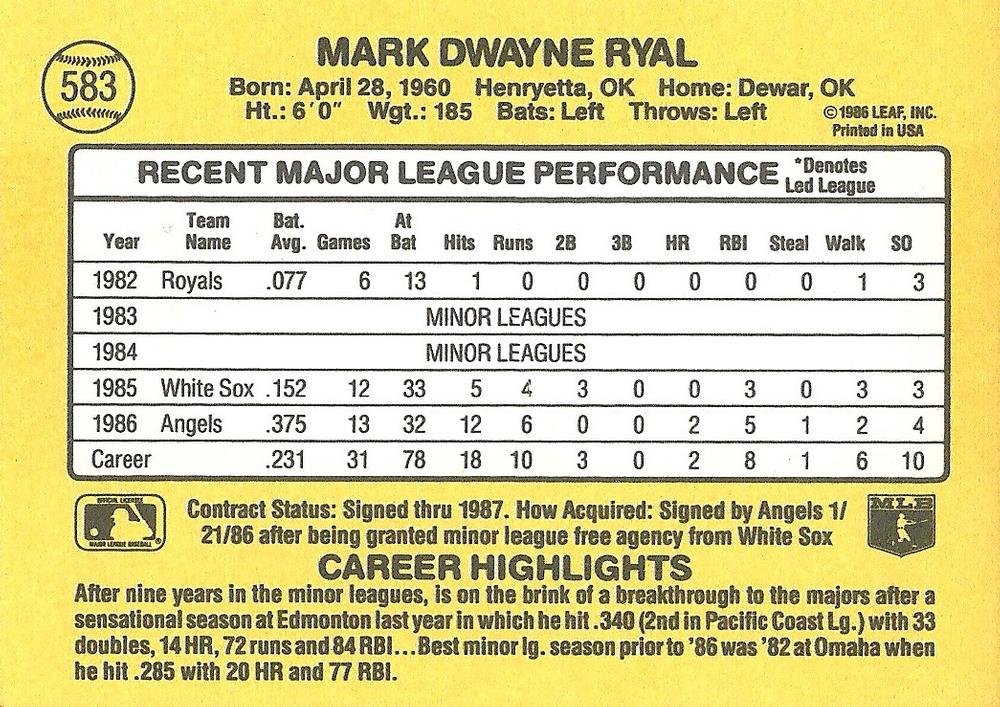 Mark Ryal  baseball card collectible - Main Image 2