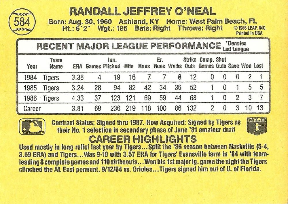 Randy O’Neal  baseball card collectible - Main Image 2