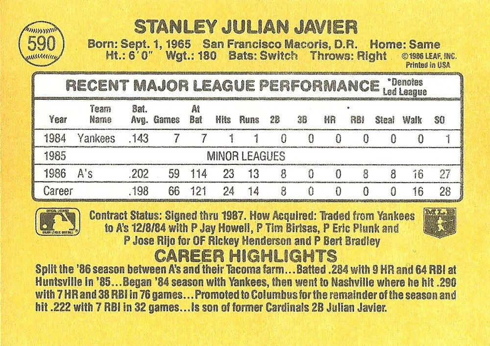 Stan Javier  baseball card collectible - Main Image 2