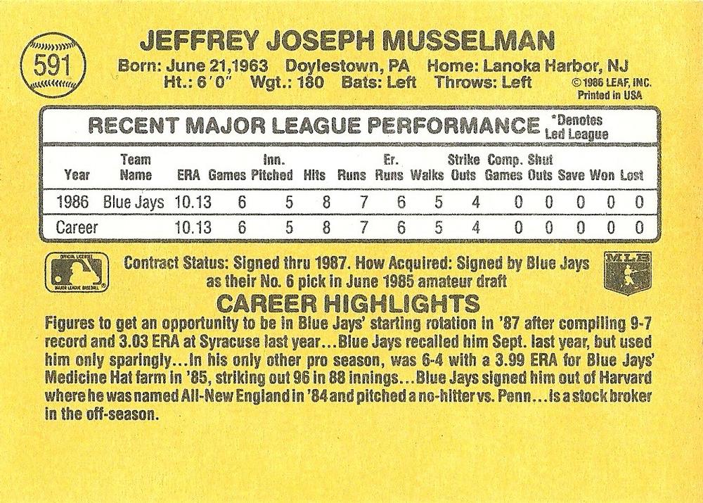 Jeff Musselman  baseball card collectible - Main Image 2