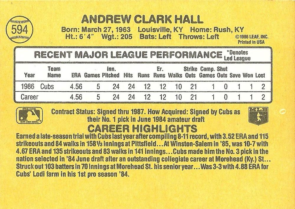 Drew Hall  baseball card collectible - Main Image 2