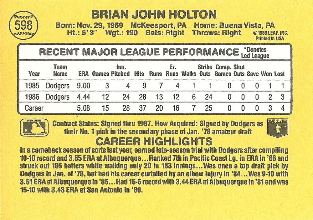 Brian Holton  baseball card collectible - Main Image 2