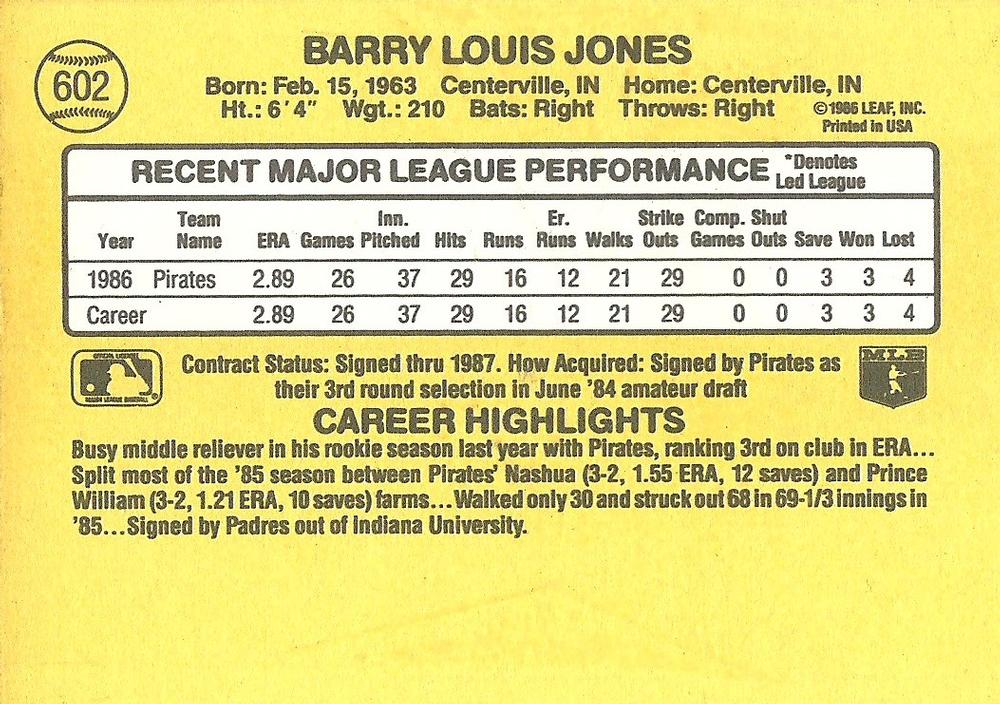 Barry Jones  baseball card collectible - Main Image 2