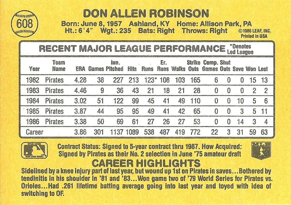 Don Robinson  baseball card collectible - Main Image 2