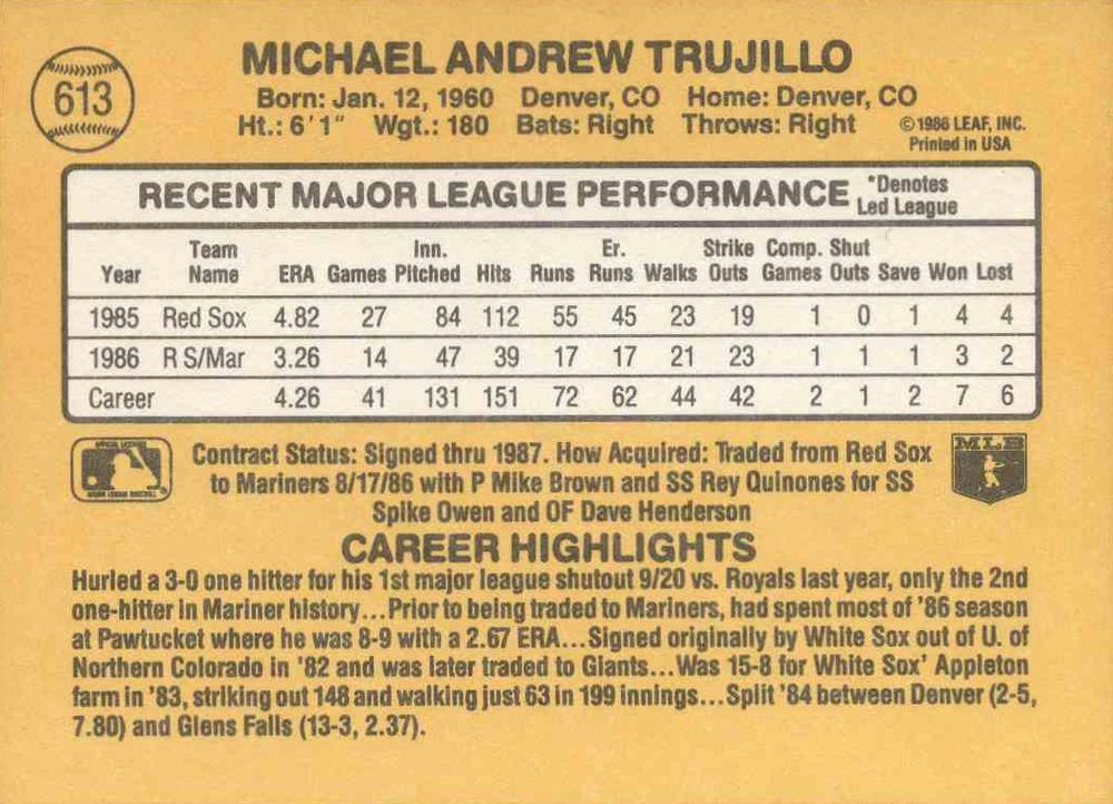 Mike Trujillo  baseball card collectible - Main Image 2