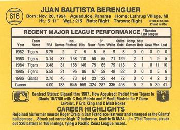 Juan Berenguer  baseball card collectible - Main Image 2