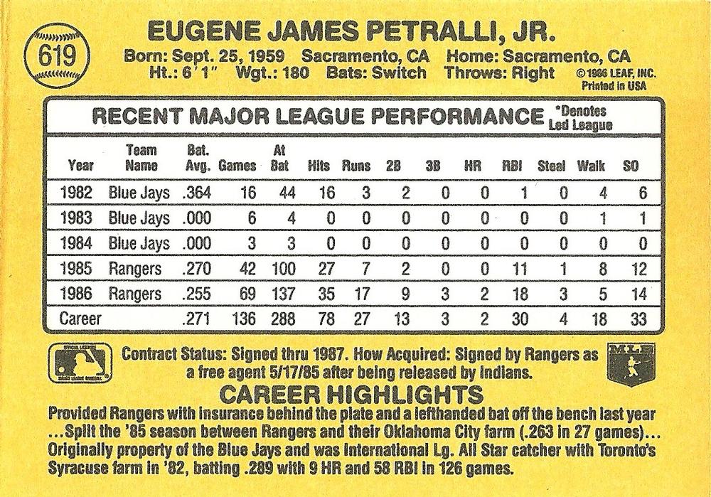 Geno Petralli  baseball card collectible - Main Image 2