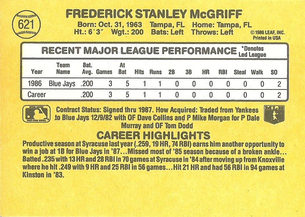 Fred McGriff  baseball card collectible - Main Image 2
