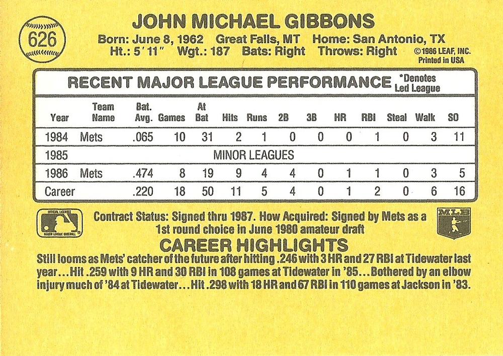 John Gibbons  baseball card collectible - Main Image 2