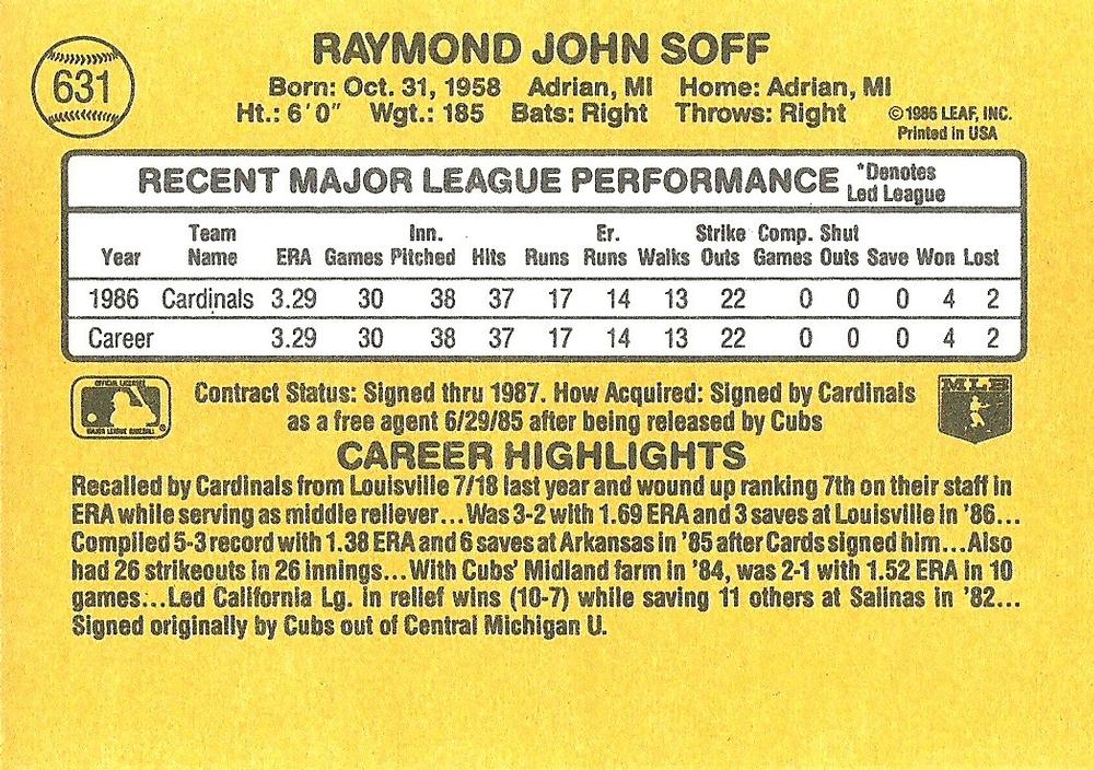 Ray Soff  baseball card collectible - Main Image 2