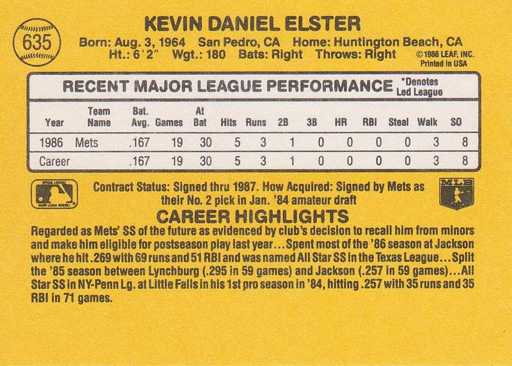 Kevin Elster  baseball card collectible - Main Image 2