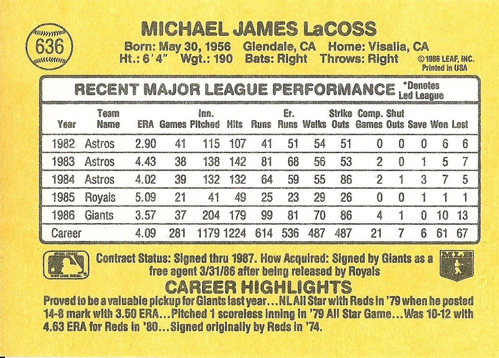 Mike LaCoss  baseball card collectible - Main Image 2
