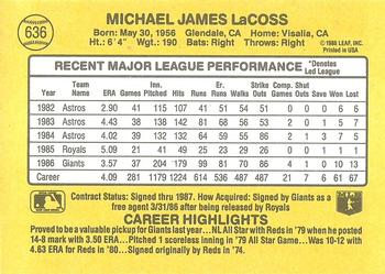 Mike LaCoss  baseball card collectible - Main Image 2