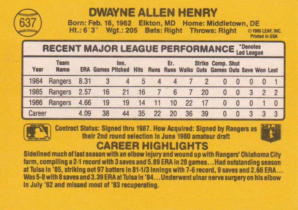 Dwayne Henry  baseball card collectible - Main Image 2