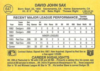 Dave Sax  baseball card collectible - Main Image 2