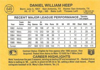 Danny Heep  baseball card collectible - Main Image 2