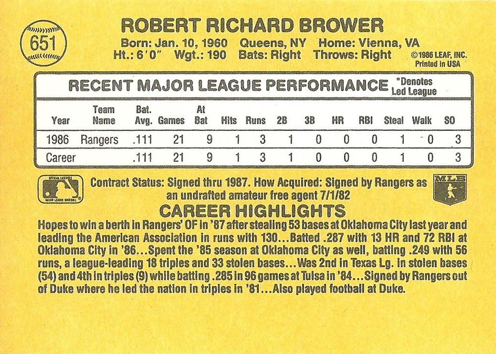 Bob Brower  baseball card collectible - Main Image 2