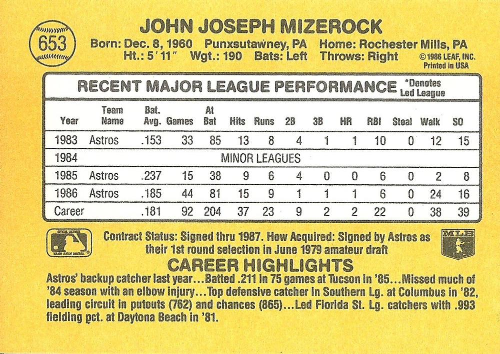 John Mizerock  baseball card collectible - Main Image 2