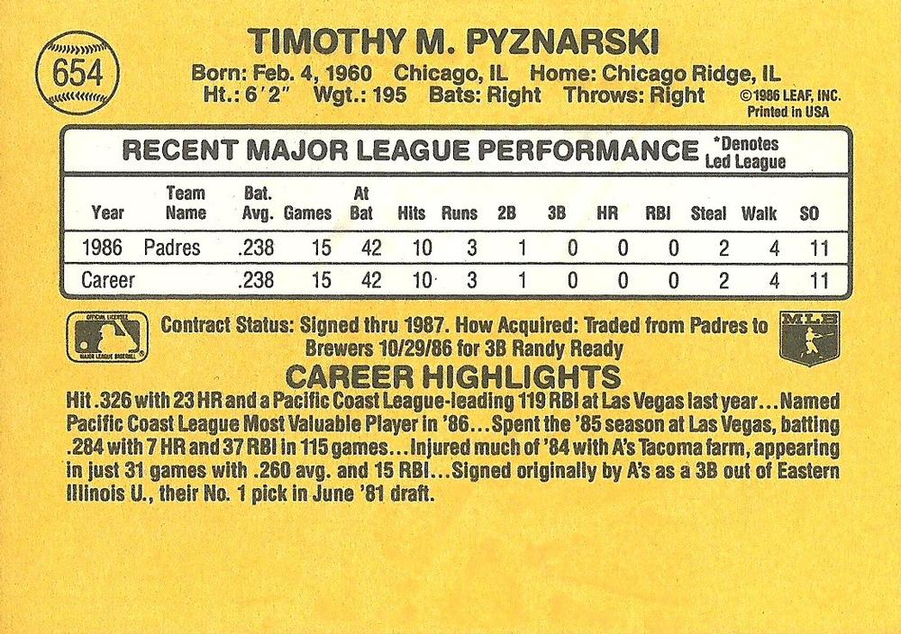 Tim Pyznarski  baseball card collectible - Main Image 2