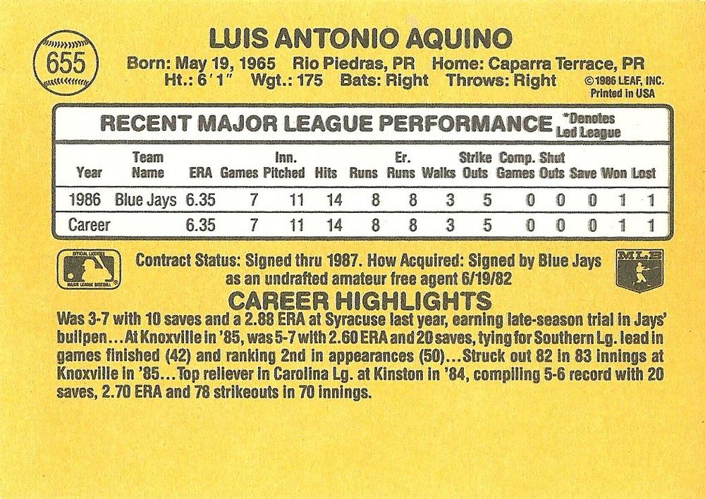 Luis Aquino  baseball card collectible - Main Image 2