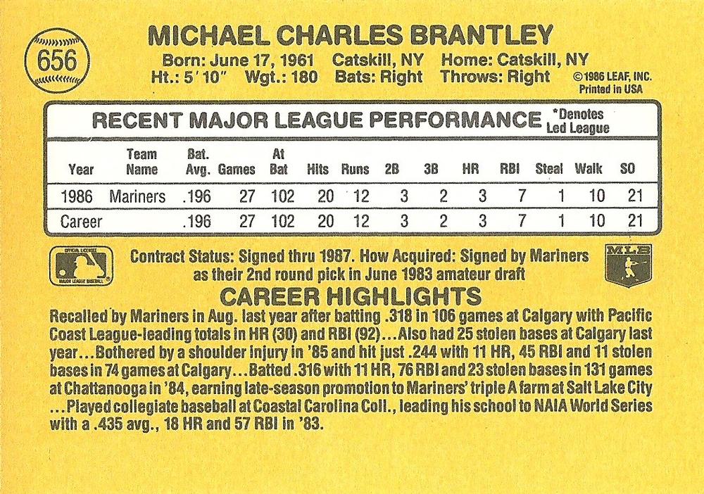 Mickey Brantley  baseball card collectible - Main Image 2