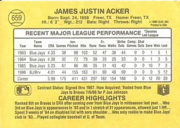 Jim Acker  baseball card collectible - Main Image 2