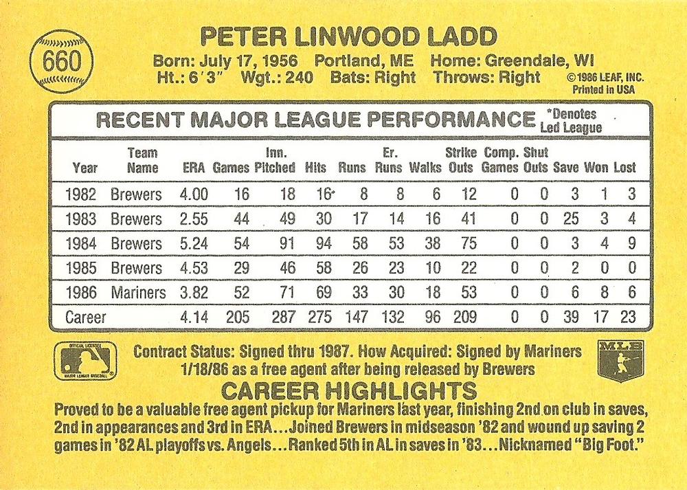 Pete Ladd  baseball card collectible - Main Image 2