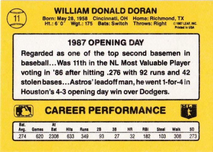 Bill Doran  baseball card collectible - Main Image 2