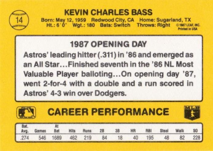 Kevin Bass  baseball card collectible - Main Image 2
