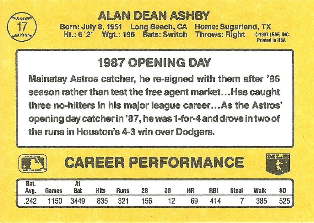 Alan Ashby  baseball card collectible - Main Image 2