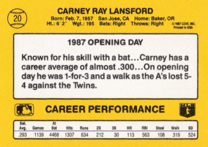 Carney Lansford  baseball card collectible - Main Image 2
