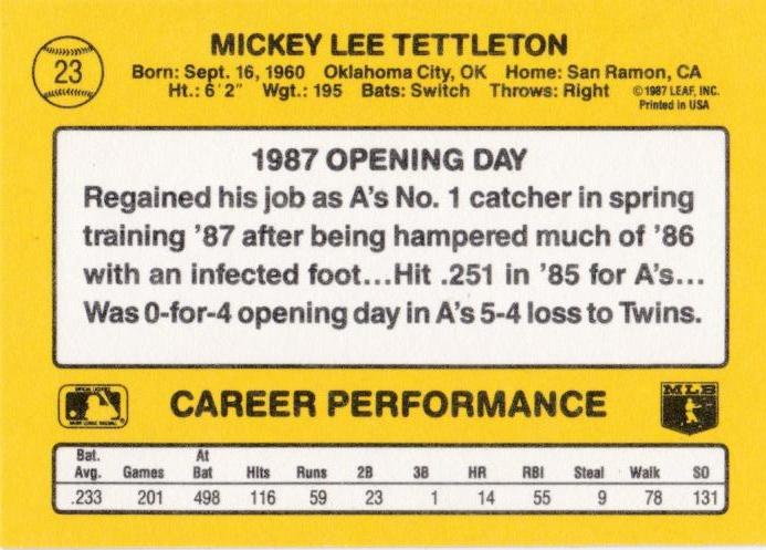 Mickey Tettleton  baseball card collectible - Main Image 2